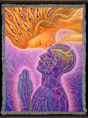 Kiss of the Muse - Art Blanket Alex Grey Graphic Woven Fringed Throw Blanket
